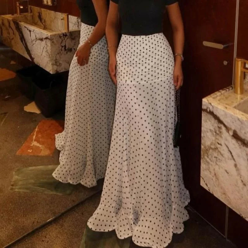 Women Polka Dot Print High Waist Maxi Skirt Elegant Ruched Mermaid Long Skirts 2026 Summer Casual Vacation Fashion  Outwear