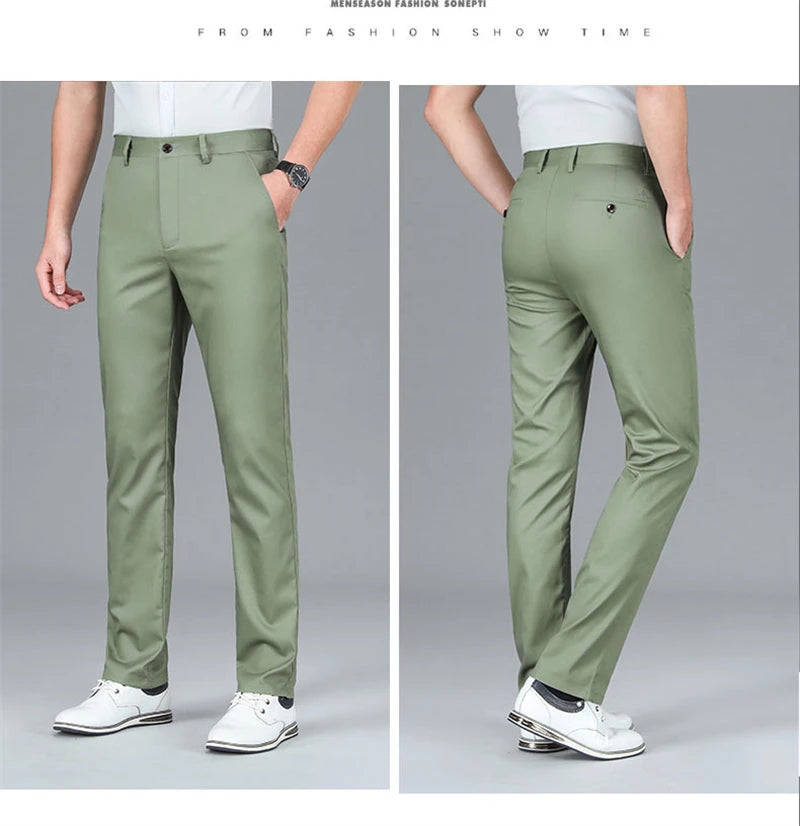 2024 Summer New Men's Bamboo Fiber Thin Casual Pants Classic Style Business Fashion Stretch Cotton Trousers Male Luxury Brand