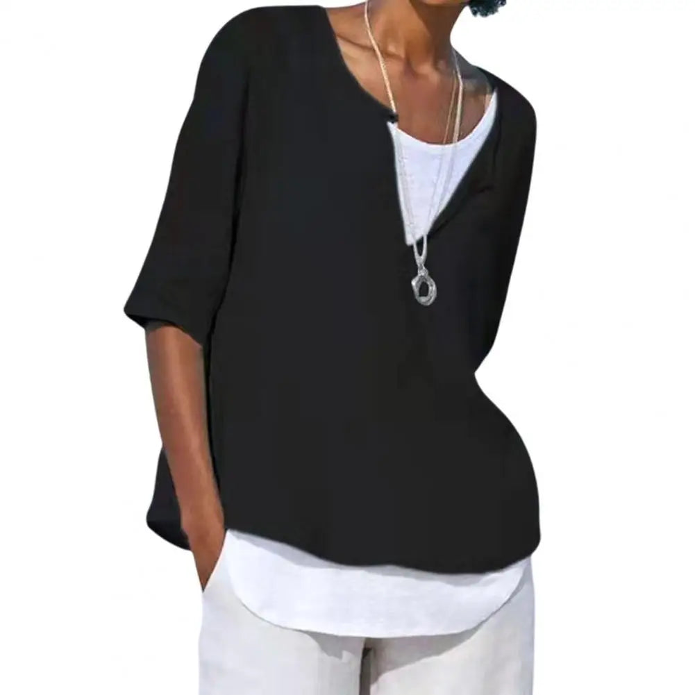 Summer Women's Clothes Casual V-neck Short Sleeves Tops Loose Ladies Cotton Linen T Shirts Tee 4XL