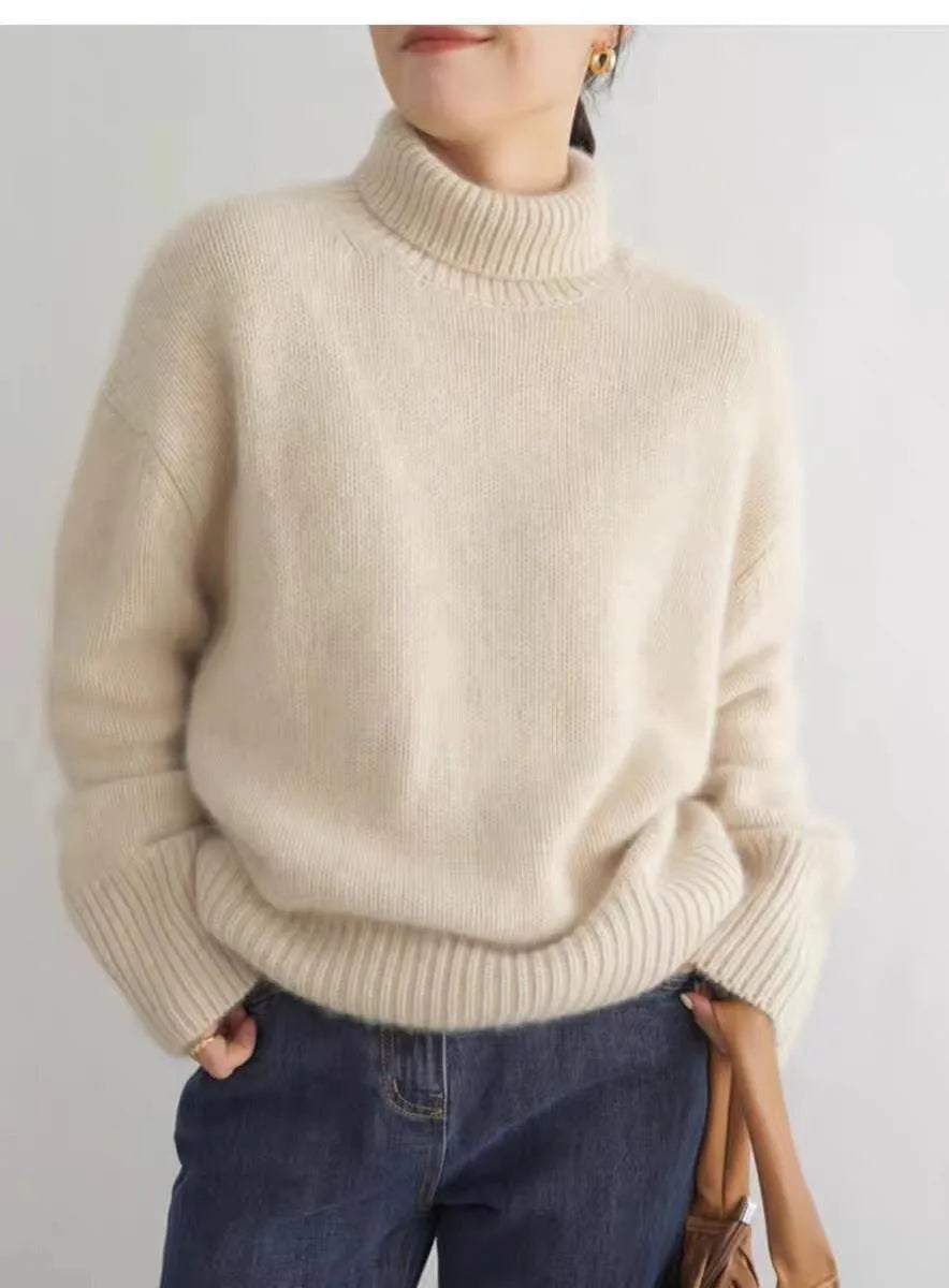 Autumn Winter Thick Loose Knitwear Sweater Tops Casual Turn Down Collar Long Lantern Sleeve Knitted Pullover Coats PYXA-dh70