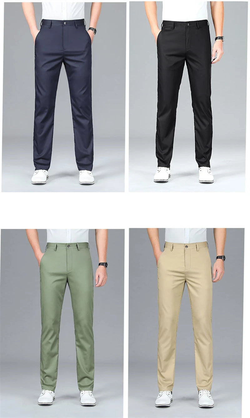 2024 Summer New Men's Bamboo Fiber Thin Casual Pants Classic Style Business Fashion Stretch Cotton Trousers Male Luxury Brand