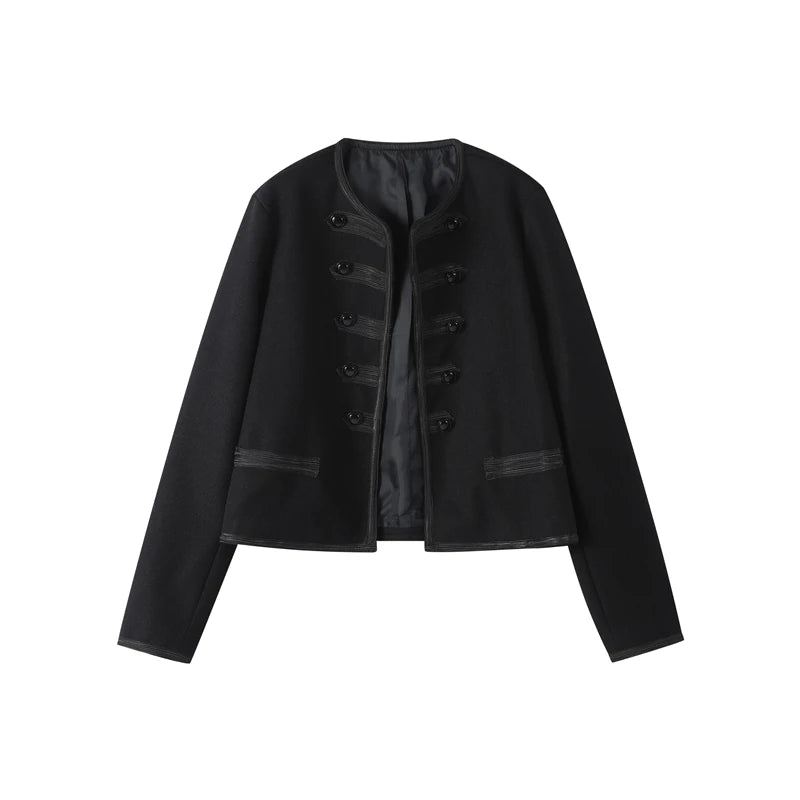 Elegant Long Sleeve Stand Collar Coats 2026 Spring New Retro Military Breasted Jacket For Women Lady High Street Chic Outerwear