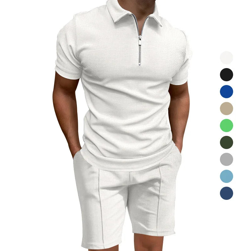 2024 Men's summer suits solid color waffle lapel slim-fit short sleevett-shirt casual fashion men's clothing free shipping