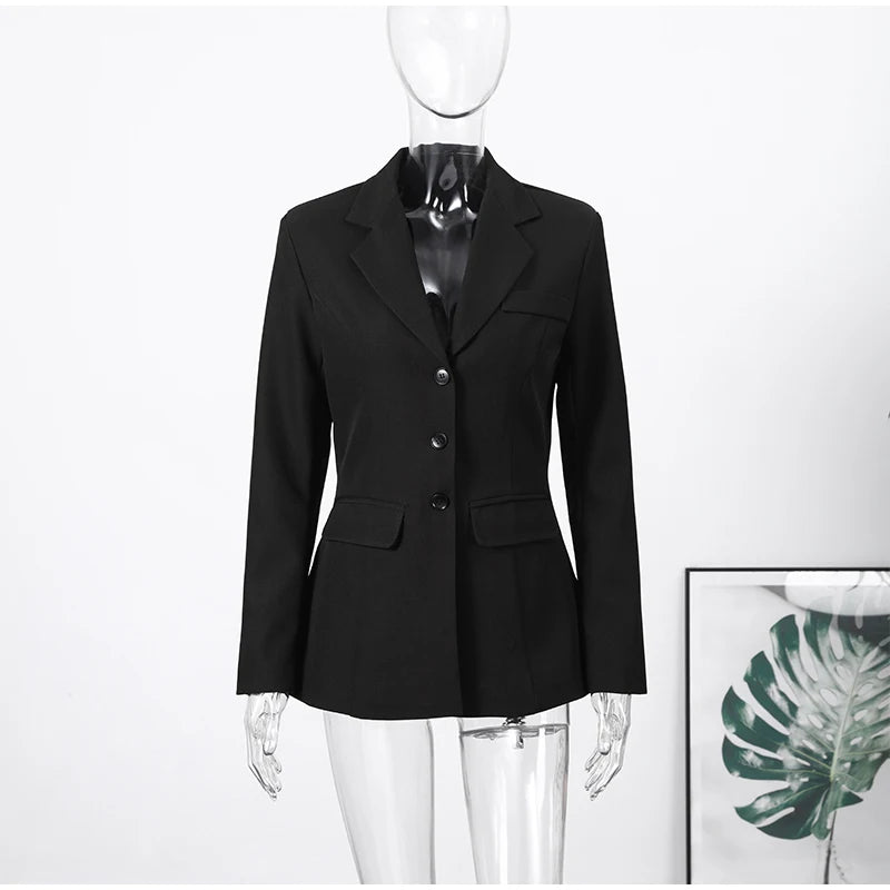2026 Spring New Solid Lapel Blazer Jacket For Women Elegant Long Sleeve Waist Suit Coats Office Lady Chic Commute Tops