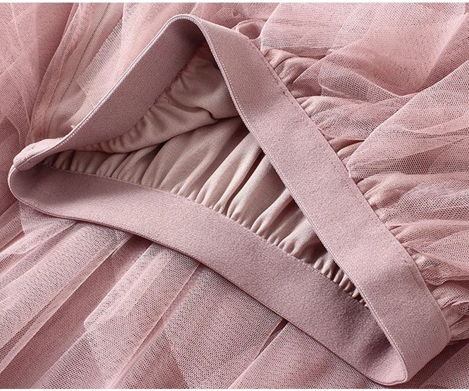 Tutu Tulle Long Maxi Skirt Women Fashion 2022 Korean Cute Pink High Waist Pleated Skirt Mesh Female Lady Aesthetic Faldas