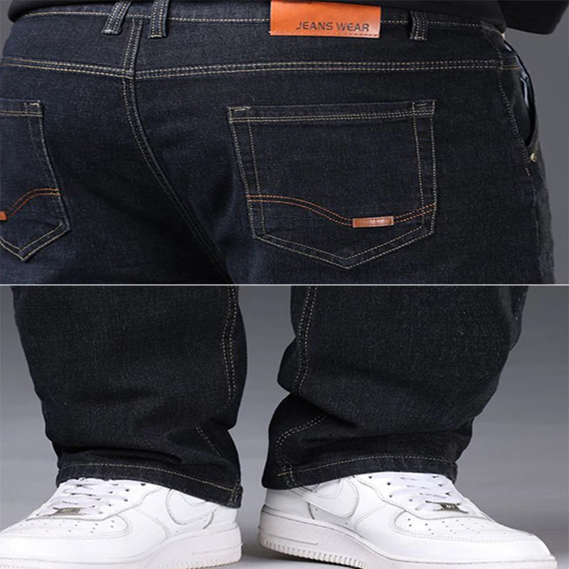 Men Fashion Plus Size 48 50 Black Jeans Male Business Daily Casual Loose Denim Pants Minimalist Stretch Straight Leg Trousers
