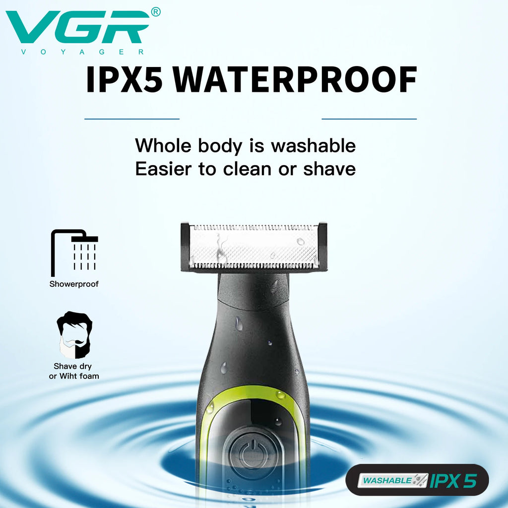 VGR One Blade Waterproof Hair Beard Trimmer Body Pubic Bikini Razor Facial Electric Shaver Rechargeable For Men & Women V-017