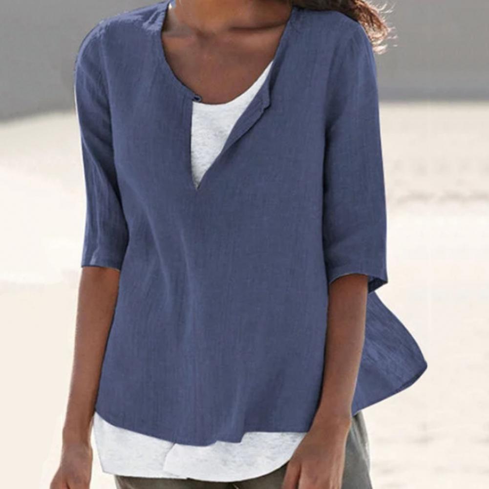 Summer Women's Clothes Casual V-neck Short Sleeves Tops Loose Ladies Cotton Linen T Shirts Tee 4XL