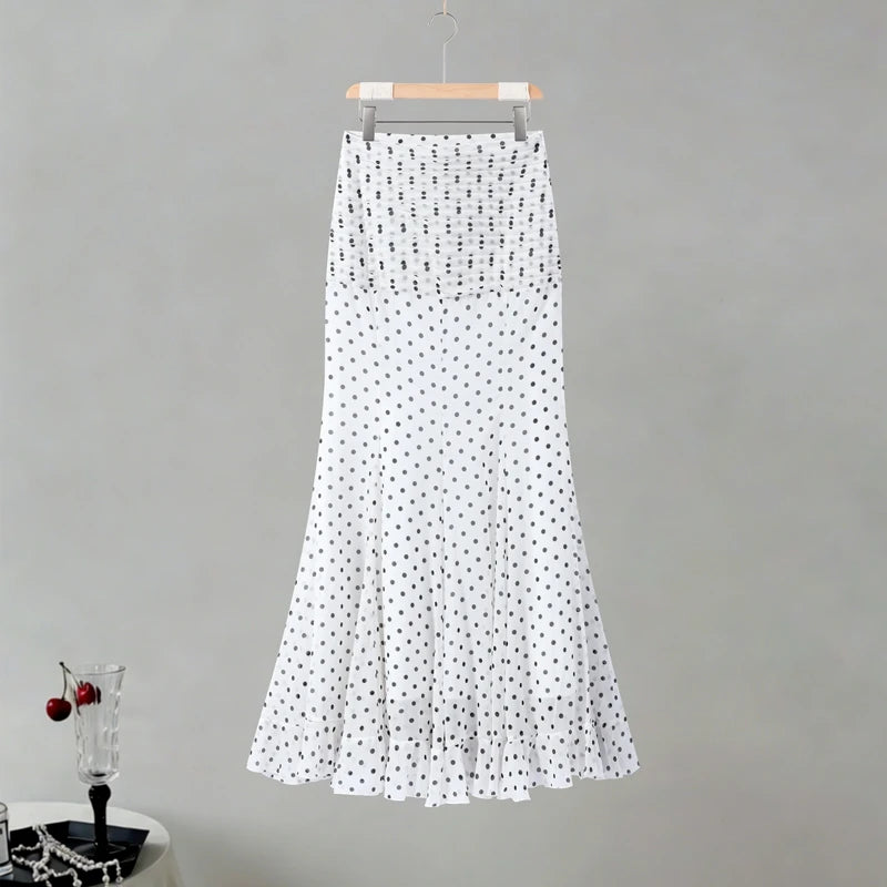 Women Polka Dot Print High Waist Maxi Skirt Elegant Ruched Mermaid Long Skirts 2026 Summer Casual Vacation Fashion  Outwear