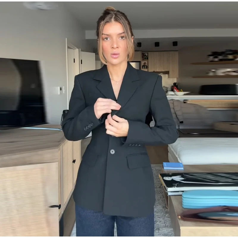2026 Spring New Solid Lapel Blazer Jacket For Women Elegant Long Sleeve Waist Suit Coats Office Lady Chic Commute Tops