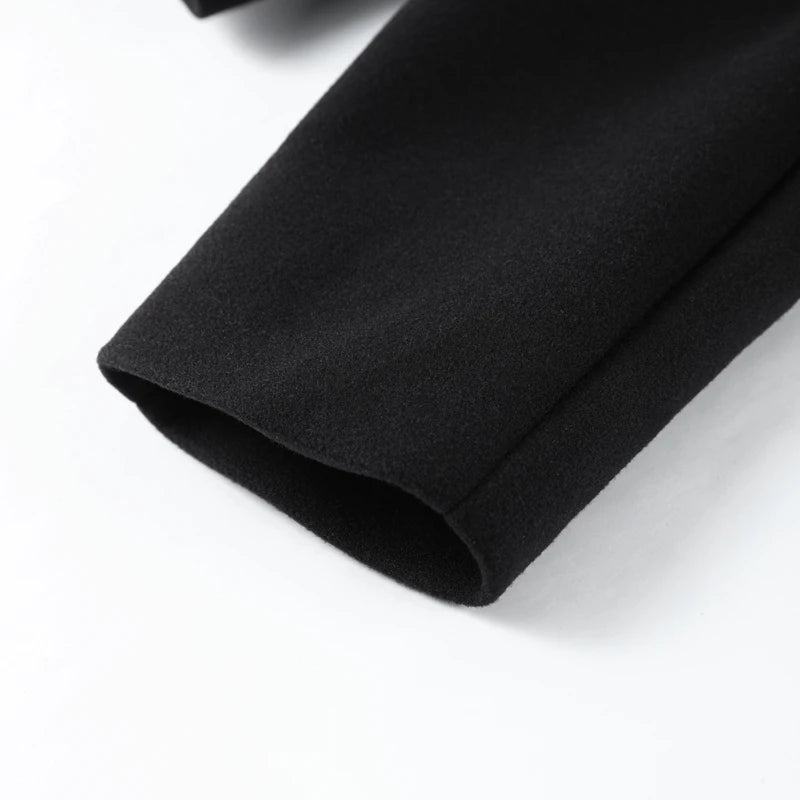 Black Stand Collar Woolen Coats Women's High Street Buttons Full Sleeve Short Overcoats 2026 Spring New Female Solid Outwear