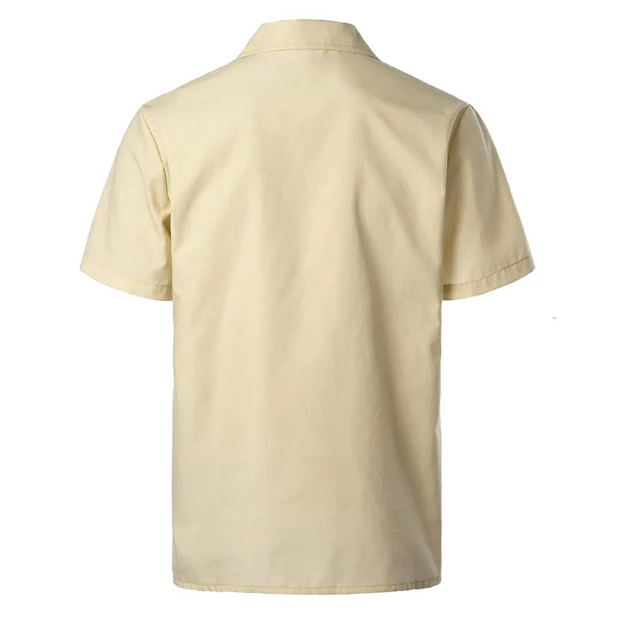 Mideast Men's Guayabera Shirts Four Pockets Embroidered Short Sleeve Shirts Summer Men Mexican Cuban Button Shirt