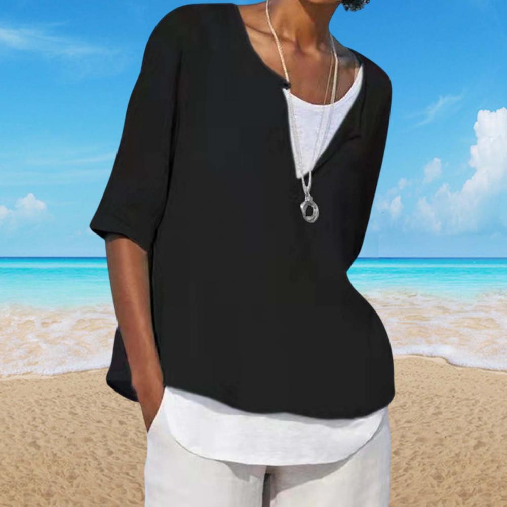 Summer Women's Clothes Casual V-neck Short Sleeves Tops Loose Ladies Cotton Linen T Shirts Tee 4XL