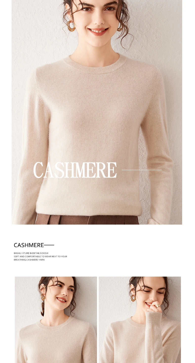 Women's 100% Pure Cashmere Sweater 2025 Fall Winter Crew Neck Long Sleeve Warm Soft Knitted Pullover New Knit Tops Women Clothes