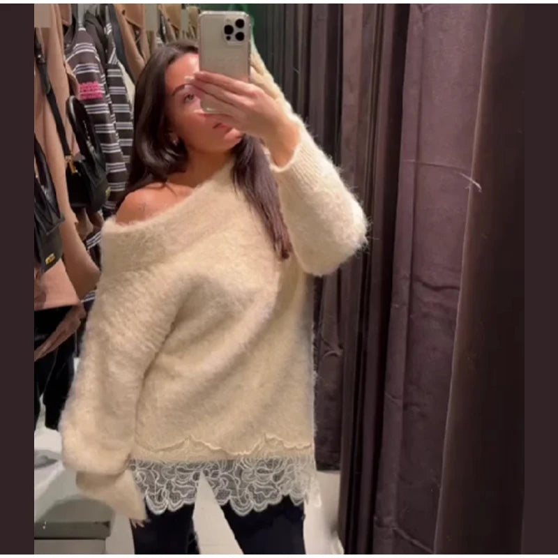 Chic V-neck Knitted Lace-up Women Cardigan Elegant Solid Full Sleeve Loose Cropped Sweater 2026 Lady Commute Office Cardigans
