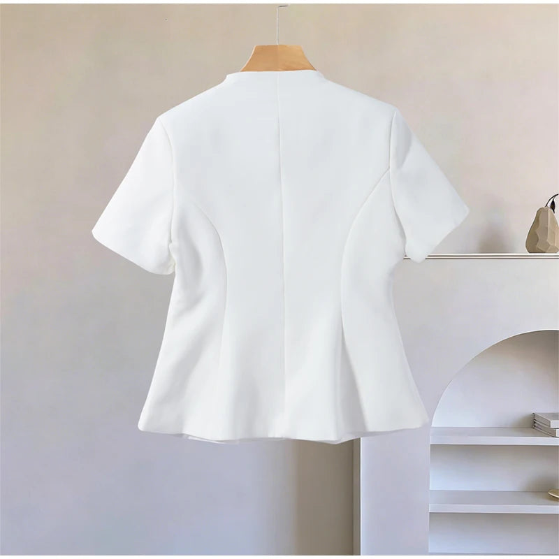 2026 Spring Summer Short Puff Sleeve Frog Button Shirt For Women Stand Collar  Single Breasted Blouse Lady Chic Street Party Top