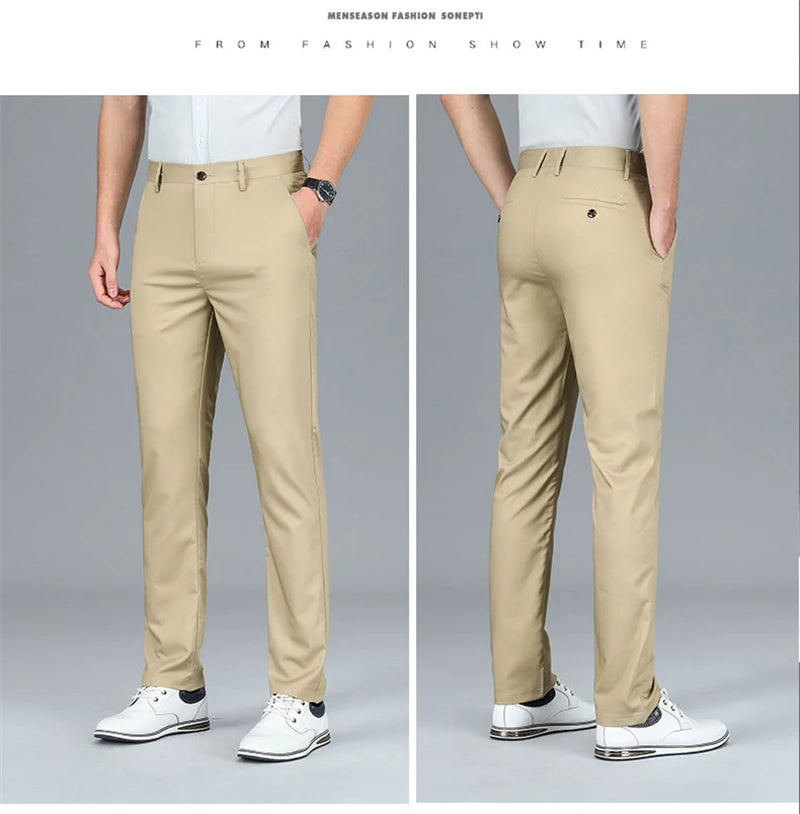 2024 Summer New Men's Bamboo Fiber Thin Casual Pants Classic Style Business Fashion Stretch Cotton Trousers Male Luxury Brand