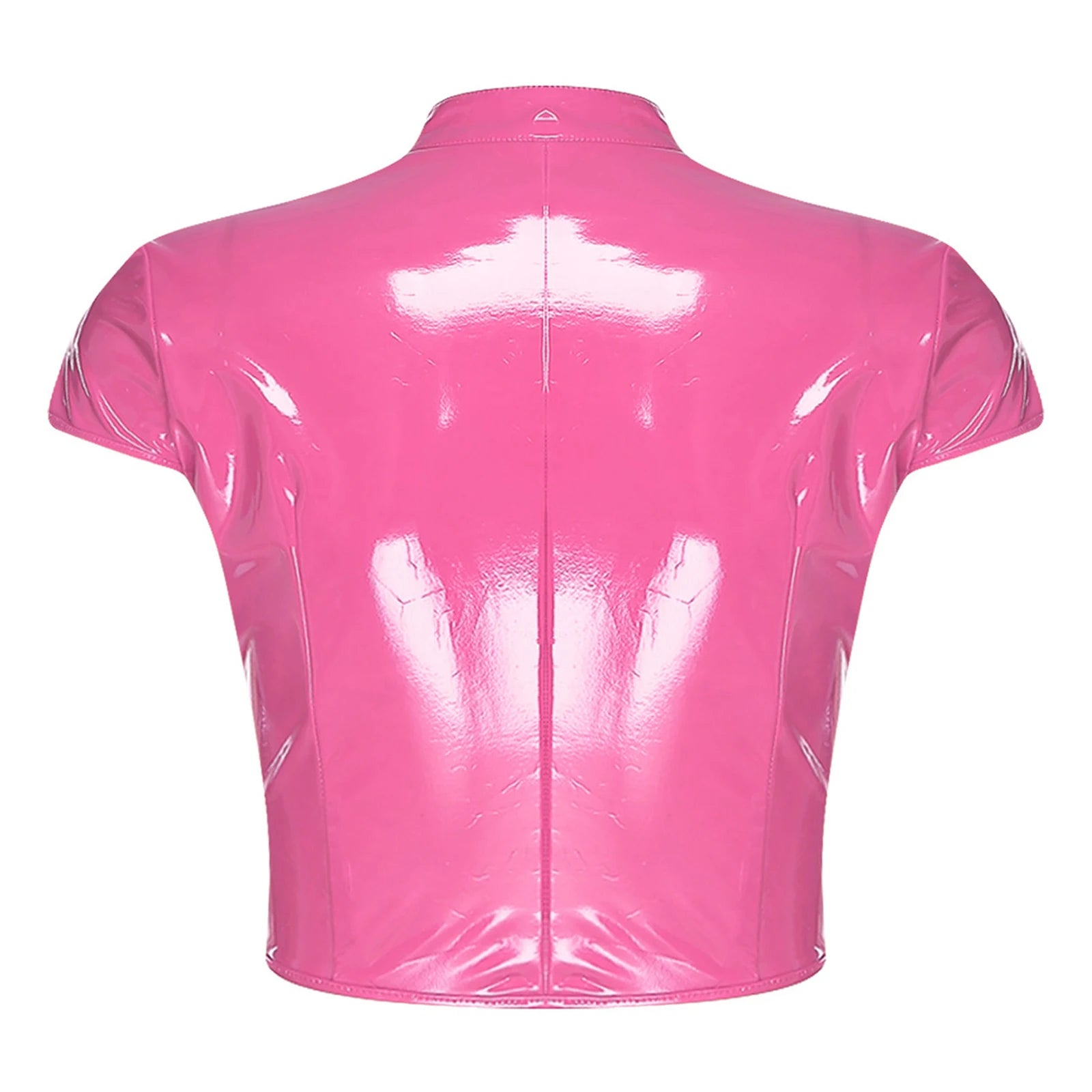 Womens Wet Look PU Leather Latex Crop Top Open Front with Adjustable Buckles Cap Sleeve Crop Corset Glossy Rave Disco Clubwear
