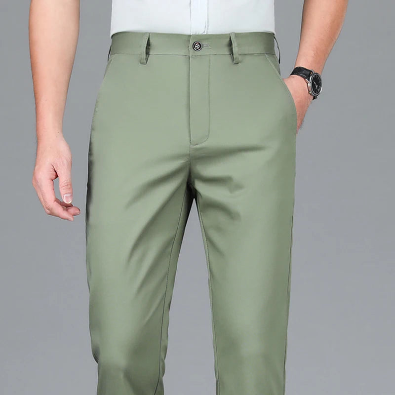 2024 Summer New Men's Bamboo Fiber Thin Casual Pants Classic Style Business Fashion Stretch Cotton Trousers Male Luxury Brand