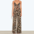 Casual Zebra Print Spaghetti Strap Maxi Top Versatile Long Leg Jeans Women Sheer Button Down Split Hem Daily Date Street Wear