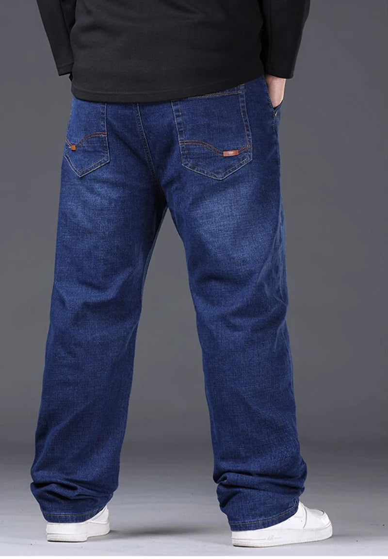 Men Fashion Plus Size 48 50 Black Jeans Male Business Daily Casual Loose Denim Pants Minimalist Stretch Straight Leg Trousers