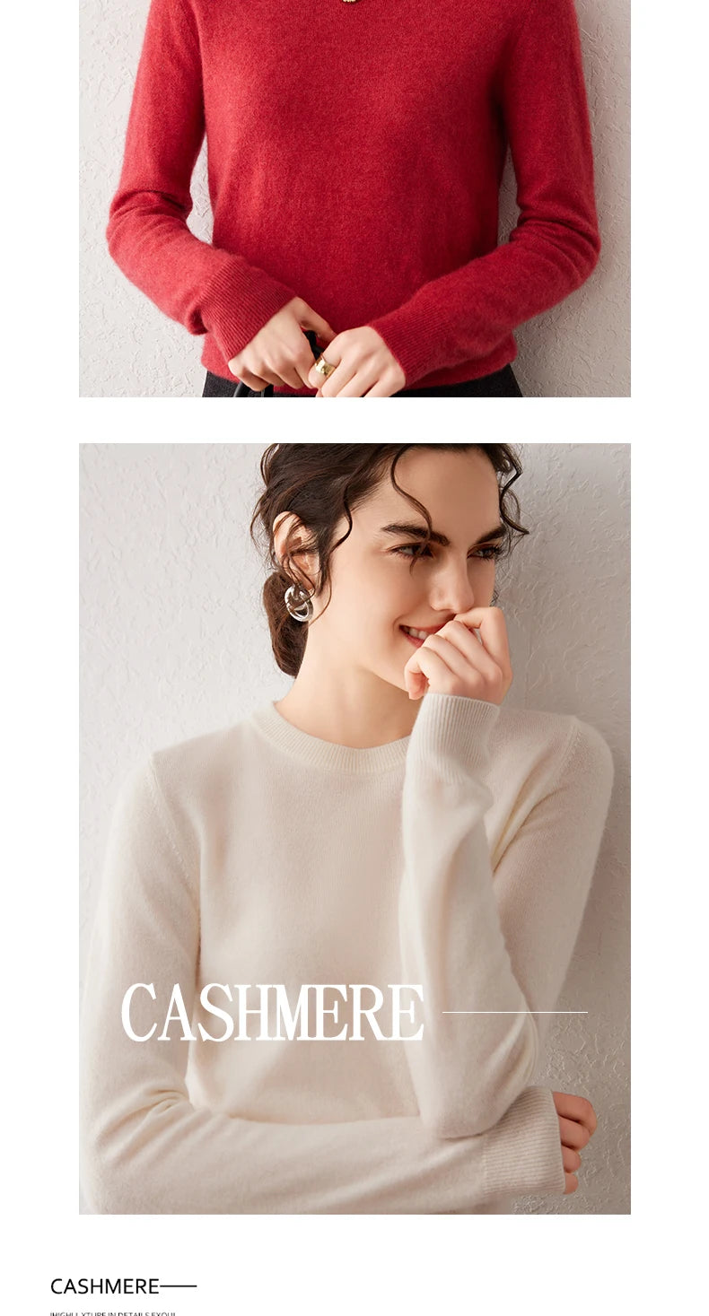 Women's 100% Pure Cashmere Sweater 2025 Fall Winter Crew Neck Long Sleeve Warm Soft Knitted Pullover New Knit Tops Women Clothes