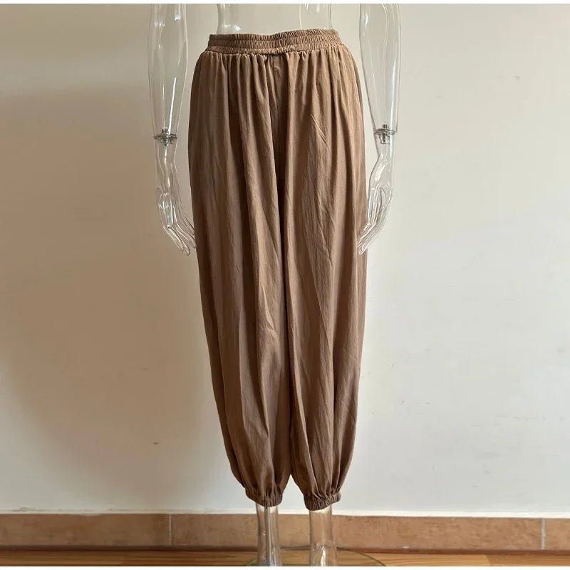 Casual Drop Waist Lantern Pant 3 Pieces Suit Women Stripe Long Sleeves Lapel Loose Shirt Sets 2026 Lady Daily Street Wears New