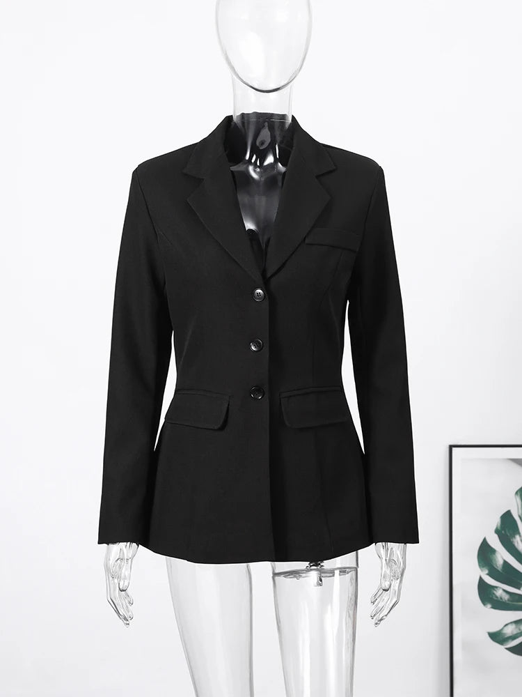 2026 Spring New Solid Lapel Blazer Jacket For Women Elegant Long Sleeve Waist Suit Coats Office Lady Chic Commute Tops