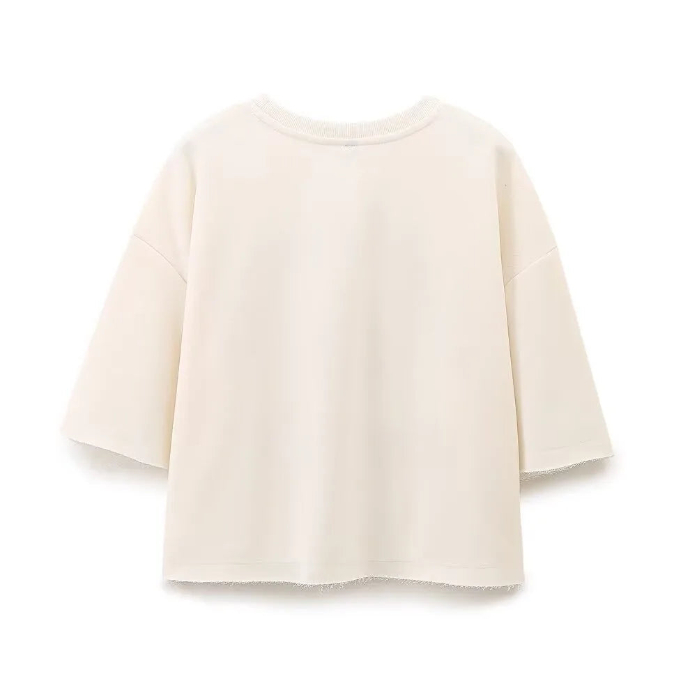 Plush Ensemble Femme 2 Piece COTTON Short Sets for Women Two Colors Text Print O-neck Sweatshirts + Mid Elastic Waistband Shorts