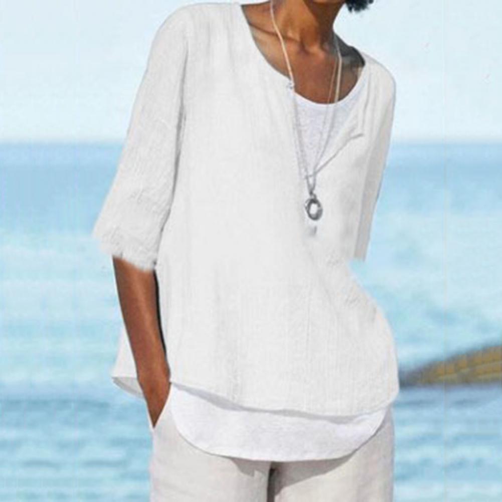 Summer Women's Clothes Casual V-neck Short Sleeves Tops Loose Ladies Cotton Linen T Shirts Tee 4XL