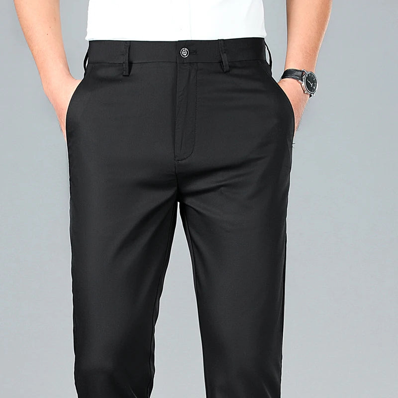 2024 Summer New Men's Bamboo Fiber Thin Casual Pants Classic Style Business Fashion Stretch Cotton Trousers Male Luxury Brand