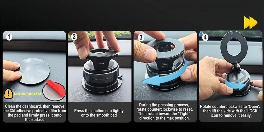 Upgraded Foldable Magnetic Car Phone Holder – N52 Magnet, 360° Rotatable, Dashboard Suction Cup, ABS, with Wrench & Mount Pad