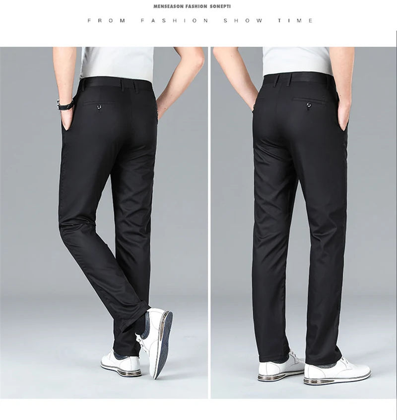 2024 Summer New Men's Bamboo Fiber Thin Casual Pants Classic Style Business Fashion Stretch Cotton Trousers Male Luxury Brand