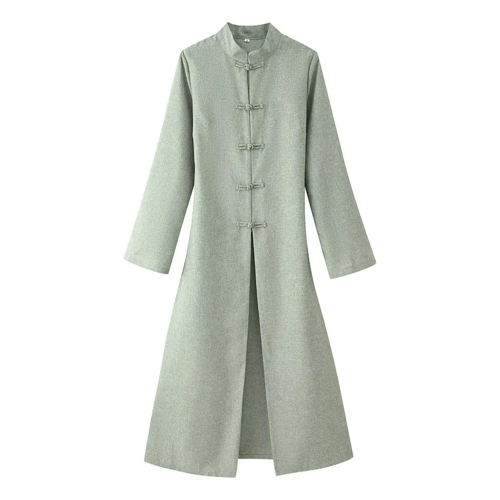Chinese Style Frog Button Two Piece Set Long Flared Sleeve Ruched Waist Traditional Oriental Outline Sets Spring Picnic Outfit