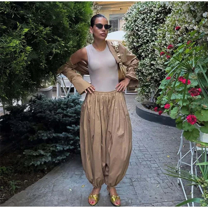 Casual Drop Waist Lantern Pant 3 Pieces Suit Women Stripe Long Sleeves Lapel Loose Shirt Sets 2026 Lady Daily Street Wears New