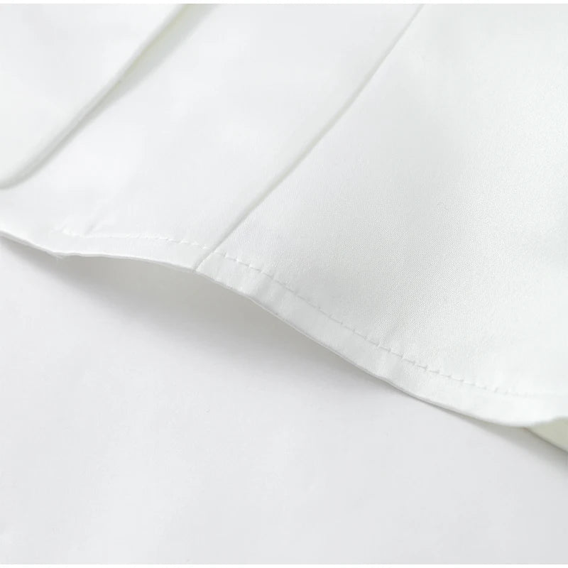 Chic White Lantern Sleeve Shirt Women Solid Stand Collar Stand Collar Slim Shirts Lady Casual Tops Commute Outwear 2026 New