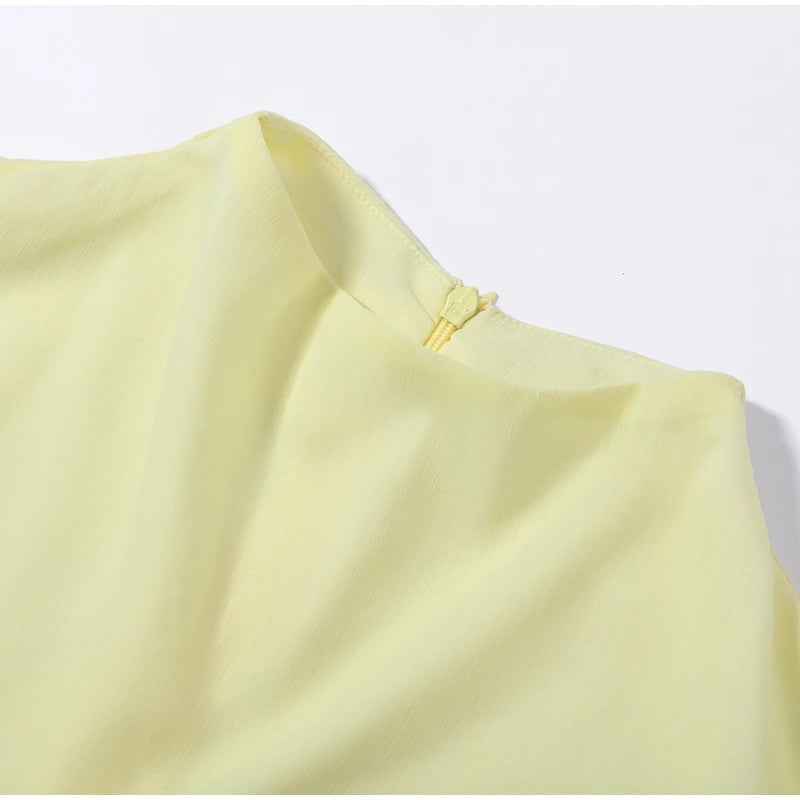 Casual Yellow Top Long Skirts Sets Women Sleeveless Lace Up Tops Straight Slit Skirt 2026 Summer Holiday Street Lady Solid Suits
