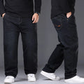 Men Fashion Plus Size 48 50 Black Jeans Male Business Daily Casual Loose Denim Pants Minimalist Stretch Straight Leg Trousers