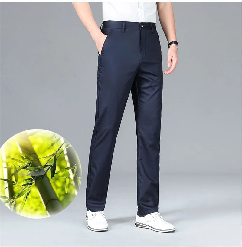 2024 Summer New Men's Bamboo Fiber Thin Casual Pants Classic Style Business Fashion Stretch Cotton Trousers Male Luxury Brand
