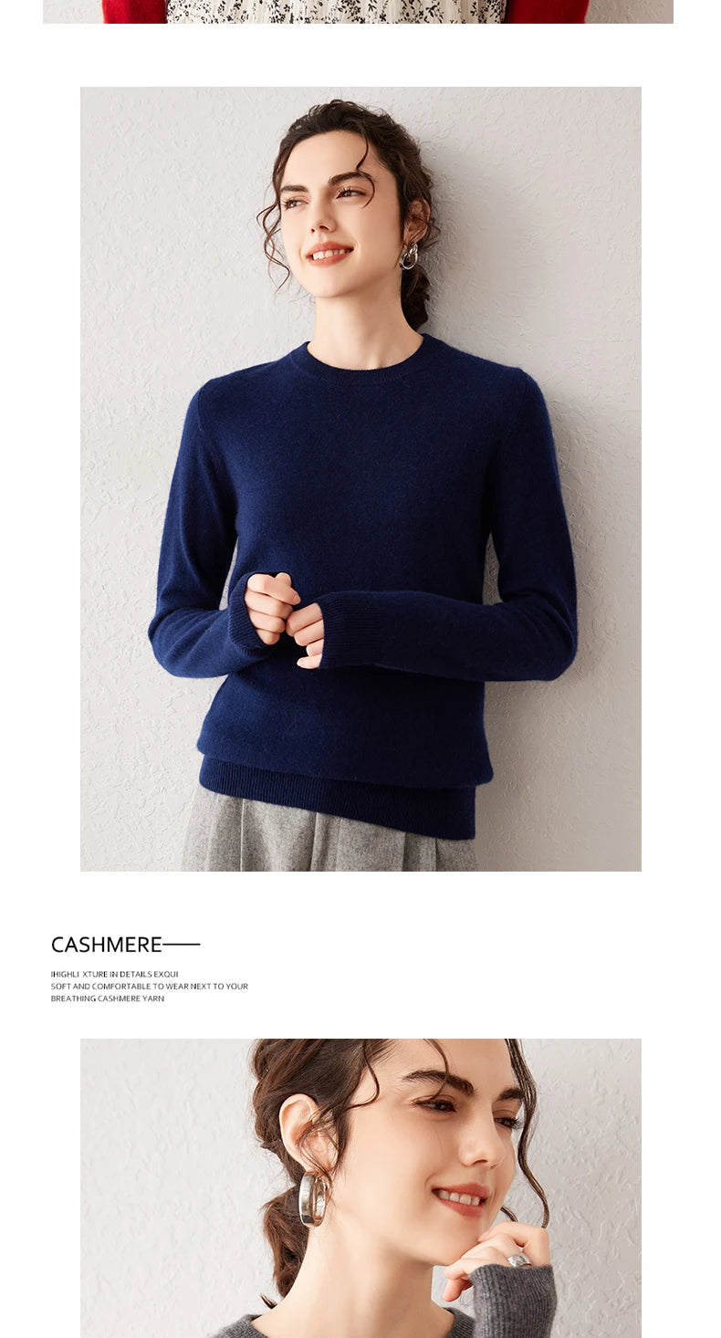 Women's 100% Pure Cashmere Sweater 2025 Fall Winter Crew Neck Long Sleeve Warm Soft Knitted Pullover New Knit Tops Women Clothes