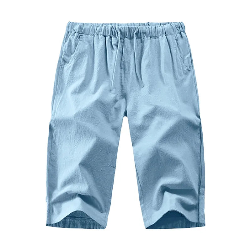 2024Summer Muscle Men's New Loose Solid Color Breathable Casual Sports Business High Street Fashionable Cropped Pants