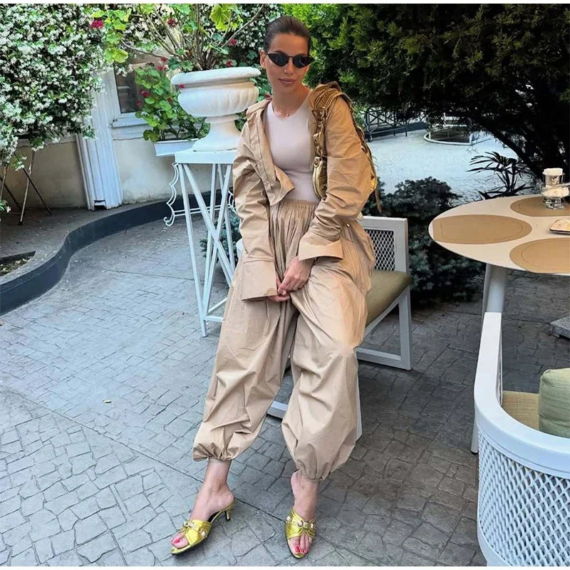 Casual Drop Waist Lantern Pant 3 Pieces Suit Women Stripe Long Sleeves Lapel Loose Shirt Sets 2026 Lady Daily Street Wears New