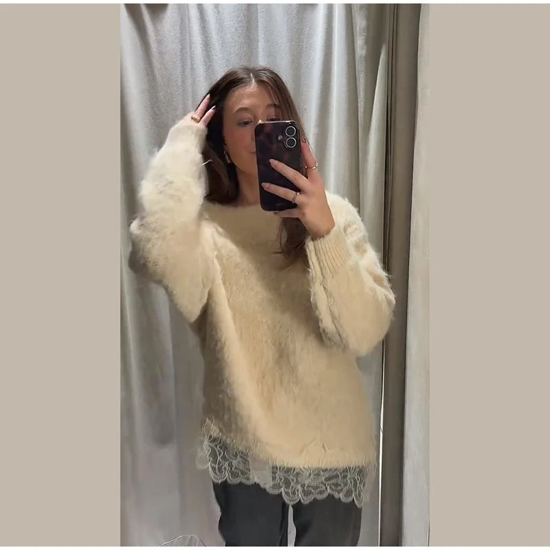Chic V-neck Knitted Lace-up Women Cardigan Elegant Solid Full Sleeve Loose Cropped Sweater 2026 Lady Commute Office Cardigans