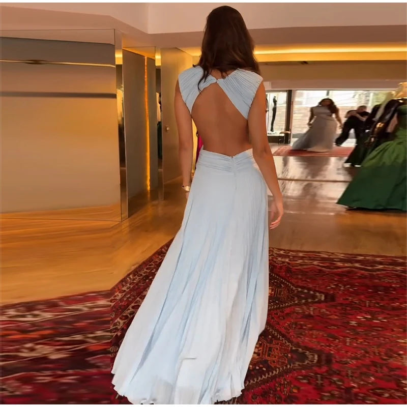 Backless Women Dress Cross Waist Long Dress Sleeveless Backless dresses A Line Ruched Evening Gown  Elegant Party Gown 2026 New