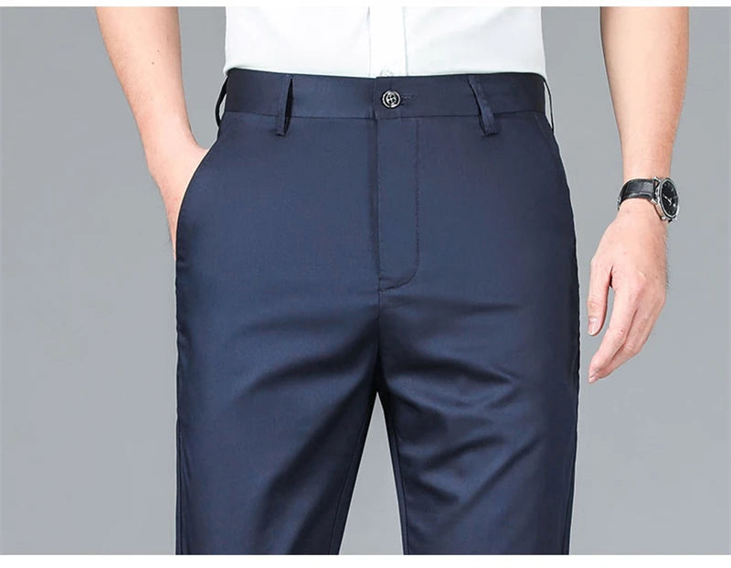 2024 Summer New Men's Bamboo Fiber Thin Casual Pants Classic Style Business Fashion Stretch Cotton Trousers Male Luxury Brand