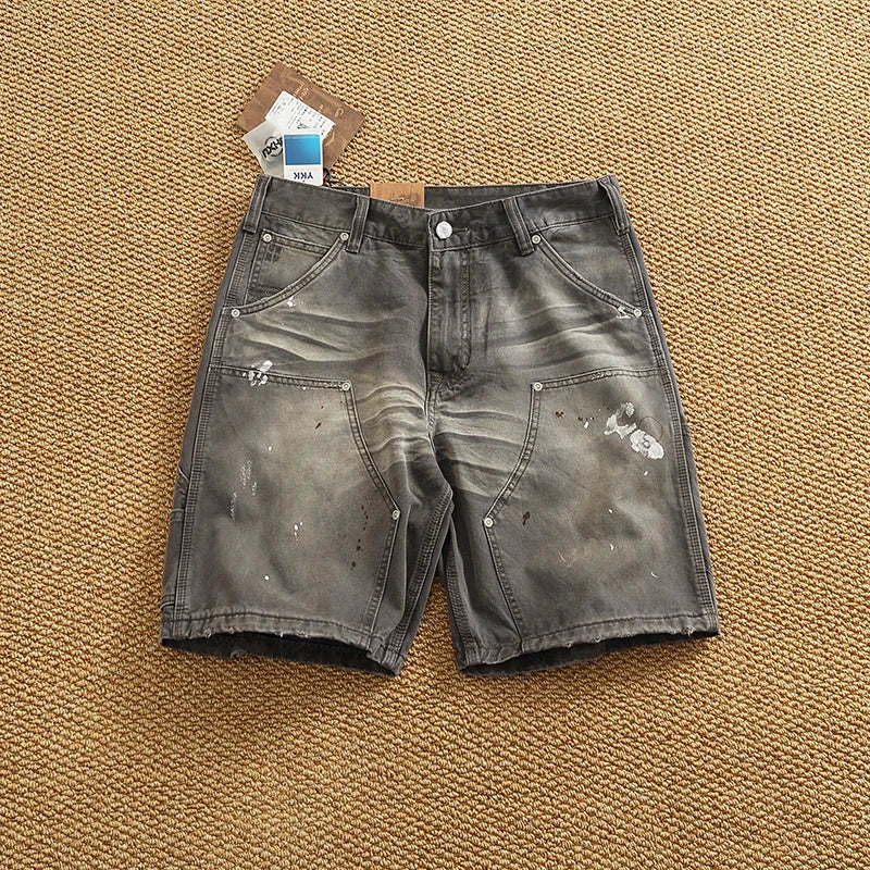 Heavy washing to do old shorts men high quality woven nail texture heavy cargo five quarter pants tide