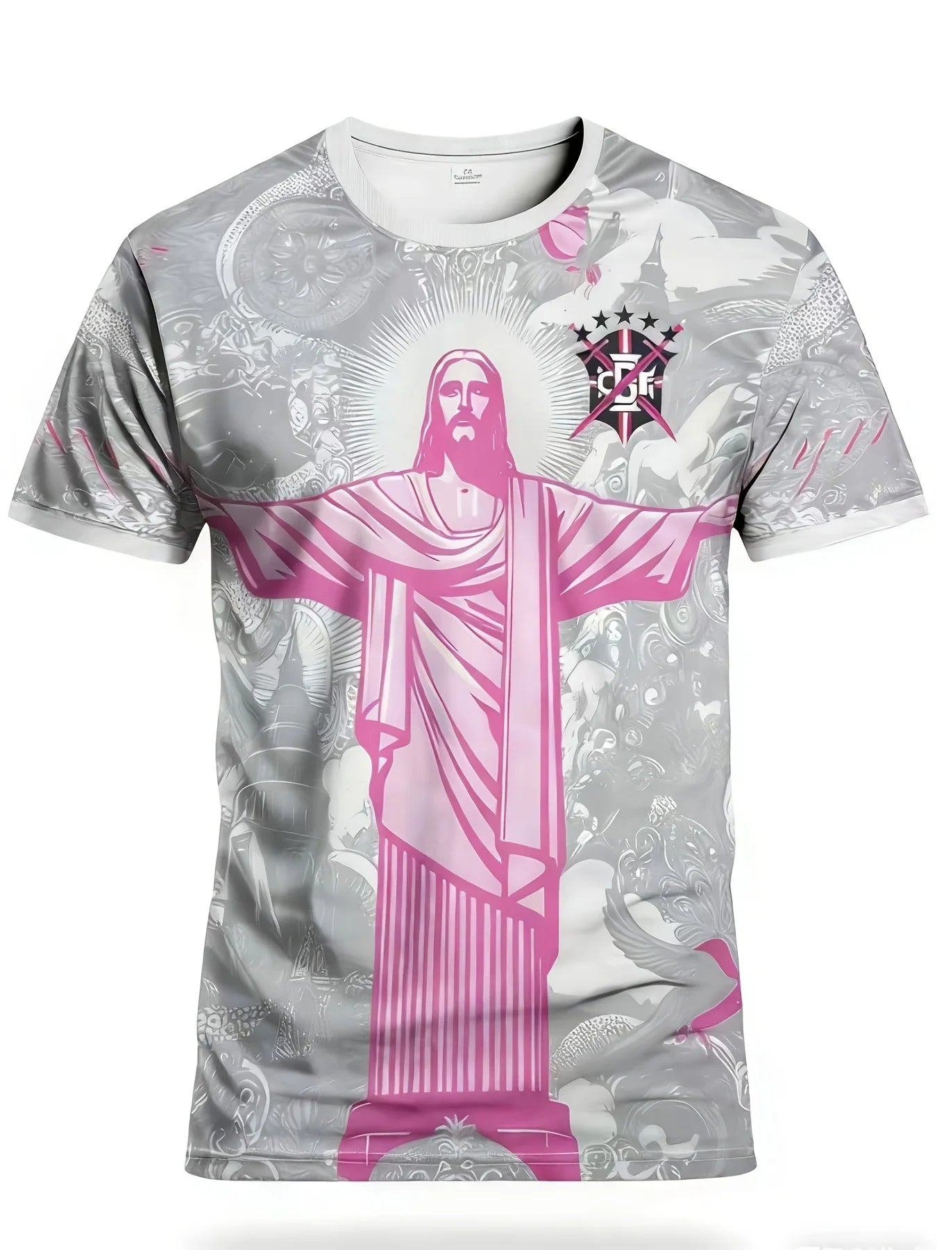 Mens Oversized Brazil Christ the Redeemer Graphic Print Short Sleeve T Shirt Casual Streetwear Top for Daily Wear