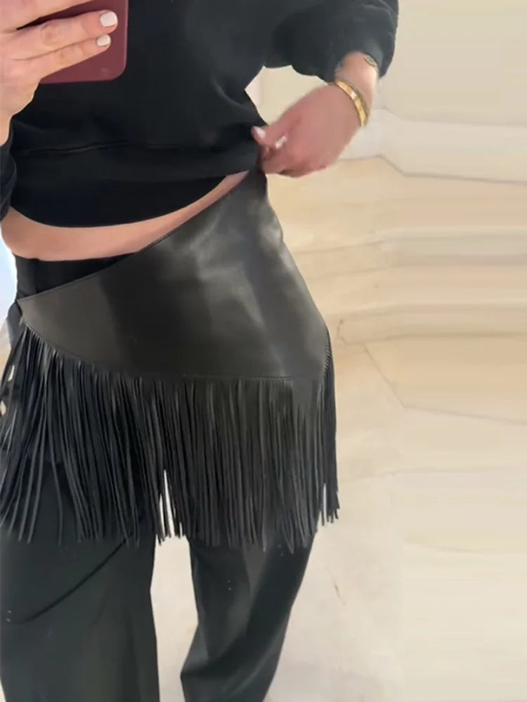 Tassel Leather Corset Belt Accessory Women's Solid High Street Fringe Scarf Belt 2026 Spring Summer Edgy Chic All-match Outfit