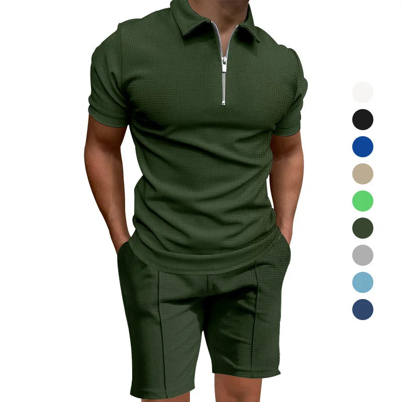 2024 Men's summer suits solid color waffle lapel slim-fit short sleevett-shirt casual fashion men's clothing free shipping