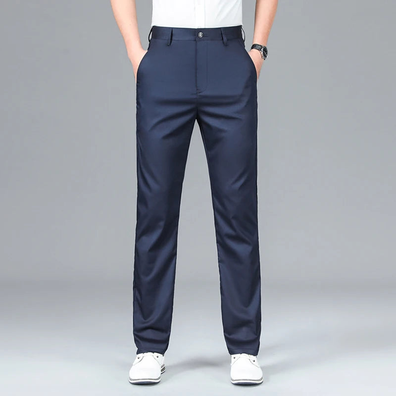 2024 Summer New Men's Bamboo Fiber Thin Casual Pants Classic Style Business Fashion Stretch Cotton Trousers Male Luxury Brand